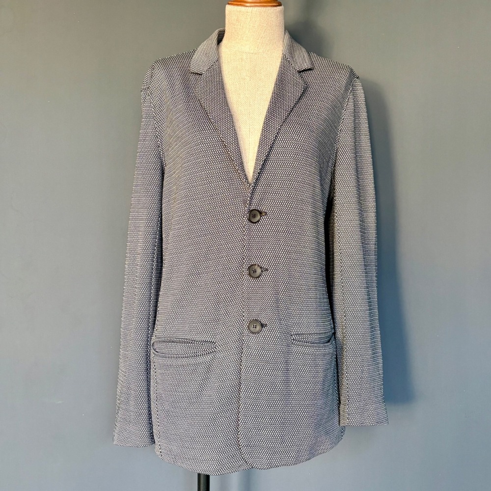 Giorgio Armani Black Label - Herringbone Knit Navy Blazer | Sz 48 | 3 Button - Picture 2 of 10
